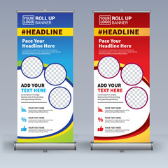 Wall Mural - Roll up banner design template, vertical, abstract background, pull up design, modern x-banner, rectangle size. 