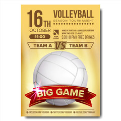 Canvas Print - Volleyball Poster Vector. Volleyball Ball. Sand Beach. Design For Sport Bar Promotion. Vertical Volleyball Club, Flyer. Championship Invitation Illustration