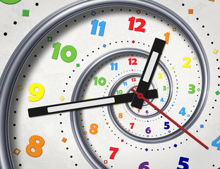 Wall Mural - abstract modern white rainbow spiral clock fractal clock hands pointers. twisted clocks watch unusua