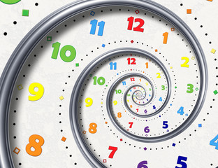 Wall Mural - abstract modern white rainbow spiral clock fractal background. twisted clocks watch unusual abstract
