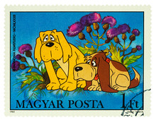 Two Dogs On Postage Stamp
