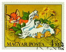Geese And Fox On Postage Stamp
