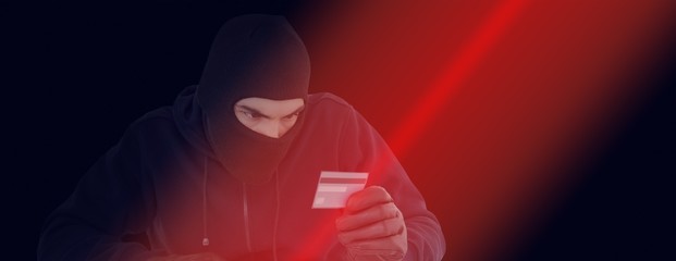 Poster - Focused burglar using computer and debit card
