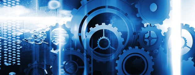 Poster - Composite image of group of cogs on white background