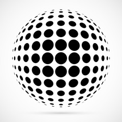 Wall Mural - White 3D vector halftone sphere.Dotted spherical background.Logo template with shadow.Circle dots isolated on the white background.