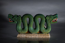 Indigenous Cultures And Native American Tribe Heritage Concept With An Aztec Double Headed Serpent Or Snake That Is Believed To Represent The Quetzalcoatl God Known As The Feathered Serpent
