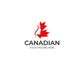 Woman and canadian maple leaf logo template. Beautiful woman's face silhouette in canadian leaf vector design. Girl face and leaves illustration