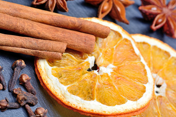 Wall Mural -  Cinnamon sticks with dried oranges fruit and star anise