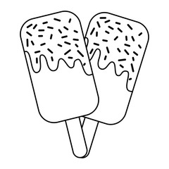 Sticker - two ice cream stick cold sweet dessert vector illustration outline design