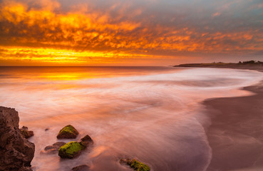 Magnificient sunset view of beach on Reunion island