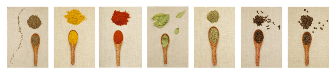 Wall Mural - Various spices flat lay.