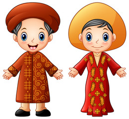 Wall Mural - Cartoon Vietnam couple wearing traditional costumes