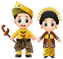 Wall Mural - Cartoon malaysia couple wearing traditional costumes