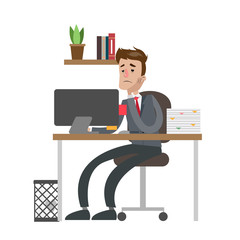 Poster - tired businessman at office.