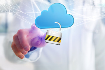 Poster - Padlock security connected to a cloud displayed on a futuristic interface - Connection concept