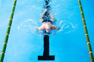 Wall Mural - Senior man swimming in an indoor swimming pool.