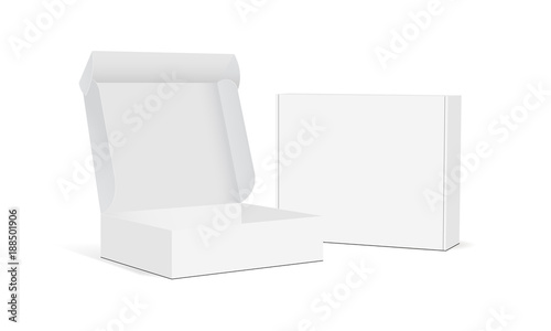 Cuadros en Lienzo Two blank packaging boxes - open and closed mockup, isolated on white background