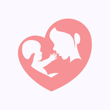 Mother Holding Little Baby Sitting In Her Arm In Heart Shaped Silhouette, Logo, Icon Design For Happy Mother's Day Celebration 