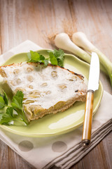 Wall Mural - cake with leek and cheese, selective focus