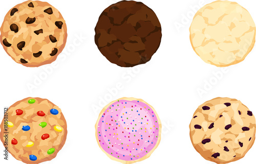 Fotomural Six Chocolate Chip, Fudge, Sugar, Candy, Iced, and Oatmeal Cookies