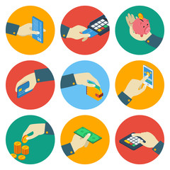 Sticker - ATM Isometric Colorful Icons With Hand