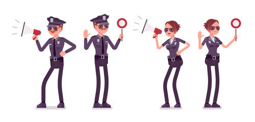 Wall Mural - Young police officers with signals