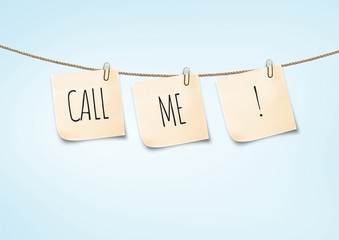 Wall Mural - call me text on post it on wash line