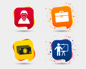 Poster - businessman icons. human silhouette and cash money signs. case and presentation symbols. speech bubb