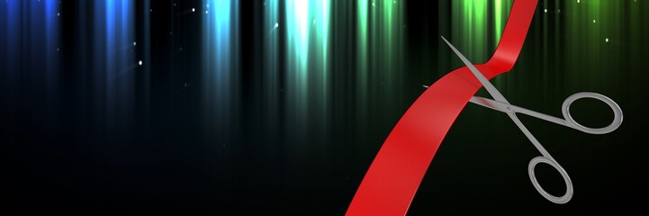 Poster - Scissors cutting ribbon with light streaks