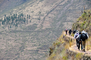 group hiking in peru