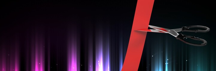Poster - Scissors cutting ribbon with streams of aurora light