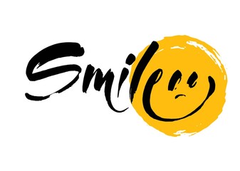 Wall Mural - SMILE. Hand-drawn lettering of a phrase Smile. Unique typography poster. Inspirational quote. Vector illustration.