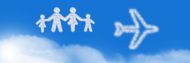 Poster - family travel and plane cloud icons with sky