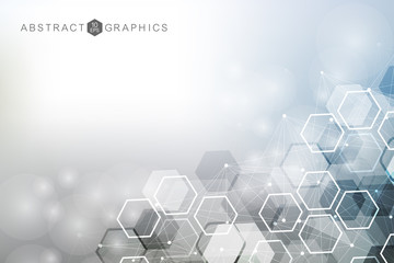 Aufkleber - geometric abstract background with connected line and dots. structure molecule and communication. bi
