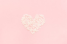 Valentine's Day Composition. Heart On Pale Pink Background. Flat Lay, Top View Love Concept.