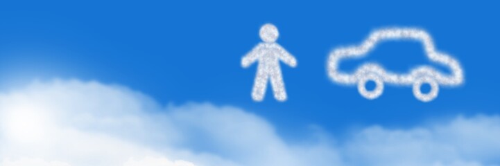 Poster - man and car cloud icons with sky