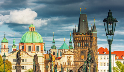 Scenic view of  historical center Prague, Charles bridge and buildings of old town, Prague, Czech Republic