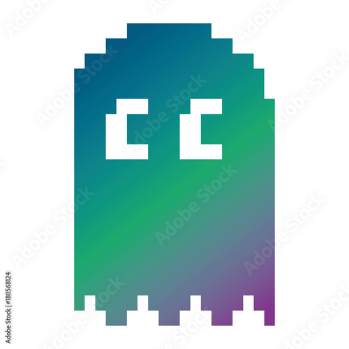 Fotografie, Obraz pixelated ghost monster arcade game icon vector illustration blur background col