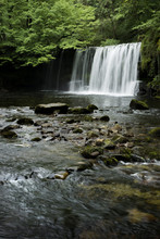 Large British Waterfall In Welsh Woods