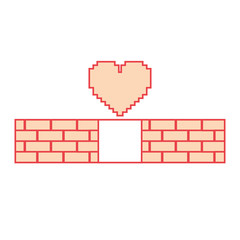 Canvas Print - pixelated heart love life game arcade vector illustration orange color image