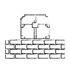 Poster - pixelated video game treasure chest brick wall vector illustration sketch design