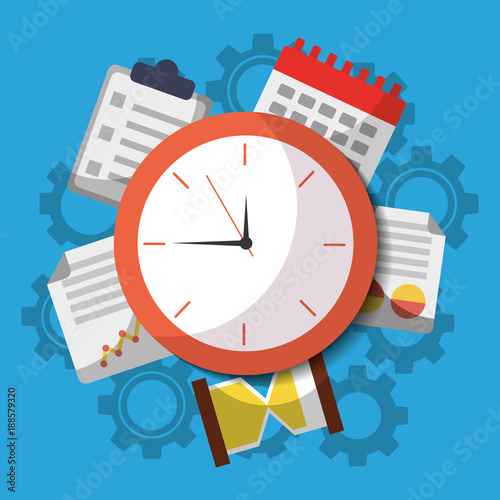 Fotomural time clock business work calendar icons vector illustration