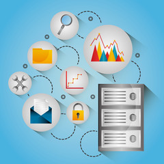 Sticker - database center diagram protection network icons vector illustration