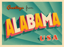 Vintage Touristic Greetings From Alabama, USA Postcard - Vector EPS10. Grunge Effects Can Be Easily Removed For A Brand New, Clean Sign.