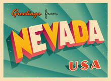 Vintage Touristic Greetings From Nevada, USA Postcard - Vector EPS10. Grunge Effects Can Be Easily Removed For A Brand New, Clean Sign.