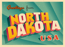Vintage Touristic Greetings From North Dakota, USA Postcard - Vector EPS10. Grunge Effects Can Be Easily Removed For A Brand New, Clean Sign.