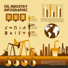 oil industry infographic process factory steps graphs vector illustration