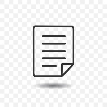 Paper document icon with shadow on transparent background.