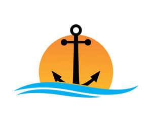 Sticker - sunset anchor sailor hook navy marine harbor port symbol icon image