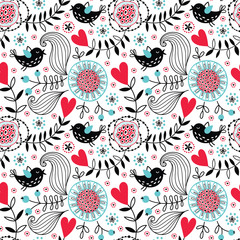 Sticker - Romantic vector floral seamless pattern